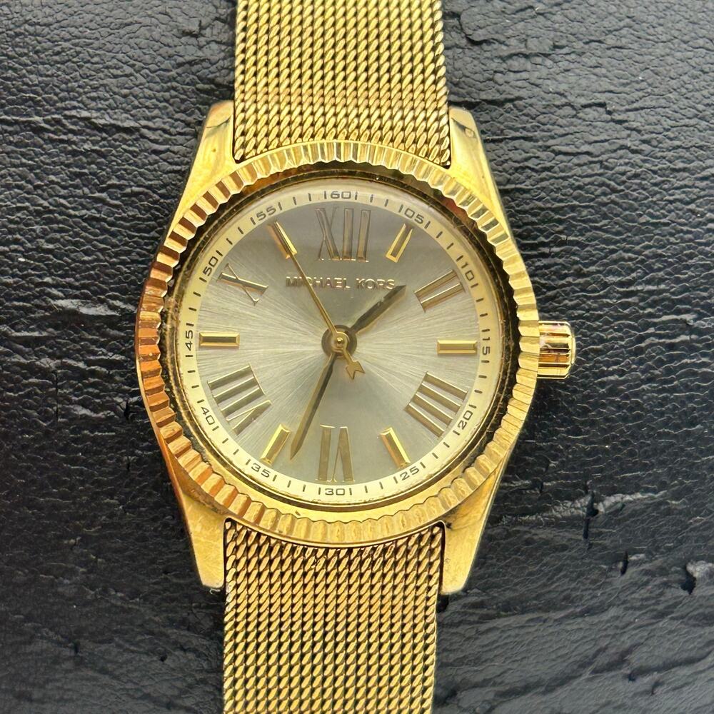 Michael Kors Mini Lexington Gold-Tone Watch Working New Battery